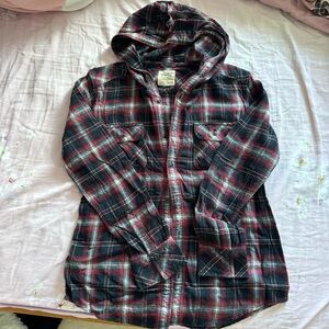 TNA hooded flannel button down shirt